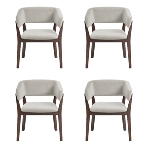Blake Modern Wood Faux Mohair Armchair in Greige - Set of 4
