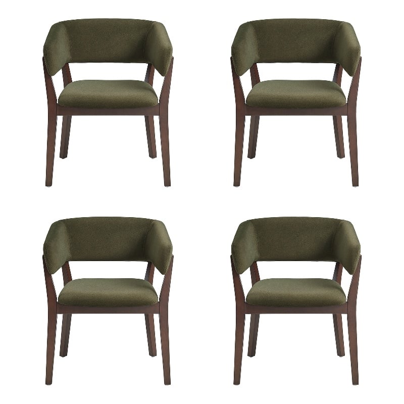 Blake Modern Wood Faux Mohair Armchair in Green - Set of 4