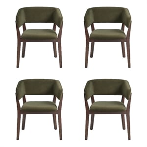 Blake Modern Wood Faux Mohair Armchair in Green - Set of 4