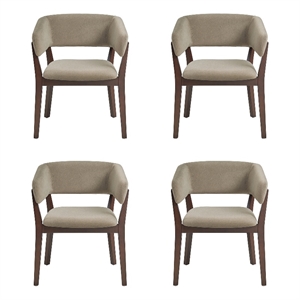 Blake Modern Wood Faux Mohair Armchair in Linen - Set of 4
