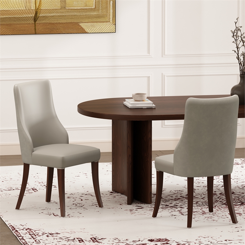 Connie Modern Wood Vegan Leather and Velvet Dining Chair in Gray - Set of 2