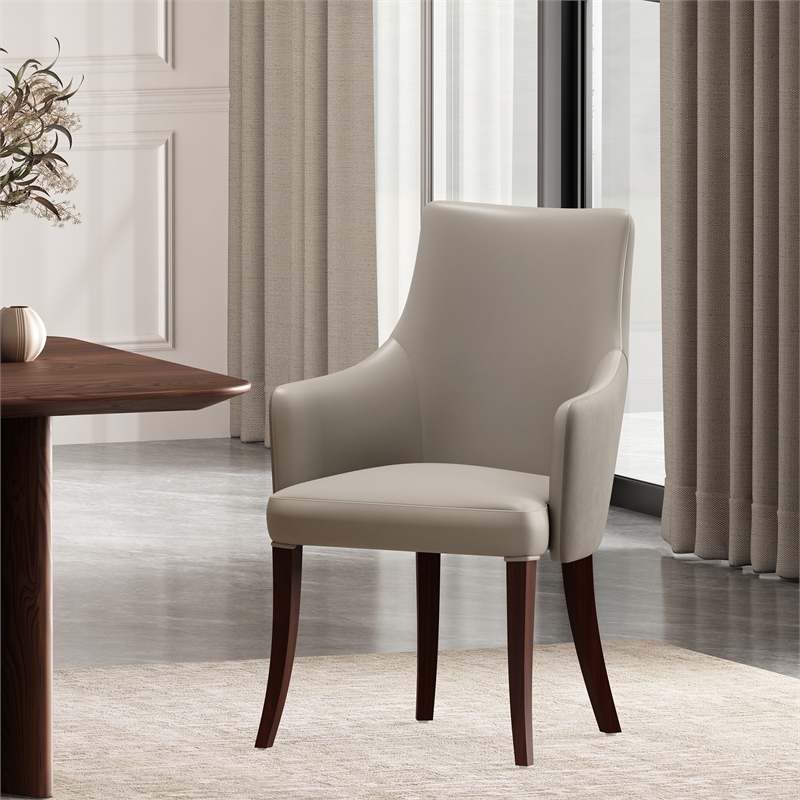 Connie Modern Wood Vegan Leather and Velvet Armchair in Light Gray