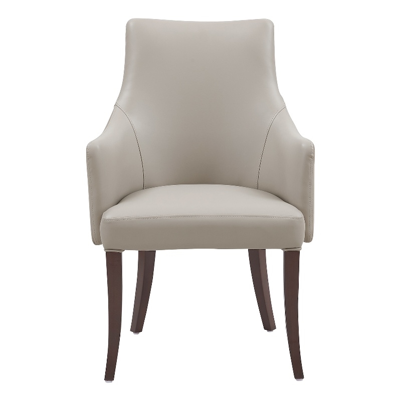 Connie Modern Wood Vegan Leather and Velvet Armchair in Light Gray