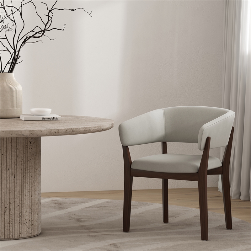 Blake Modern Wood Faux Mohair Armchair in Greige