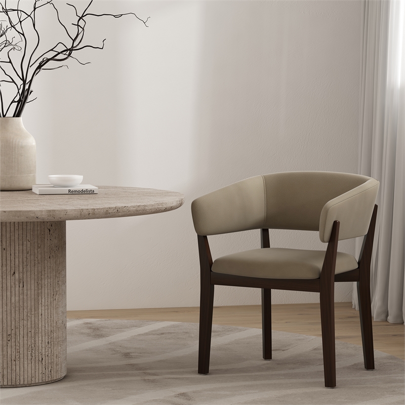 Blake Modern Wood Faux Mohair Armchair in Linen