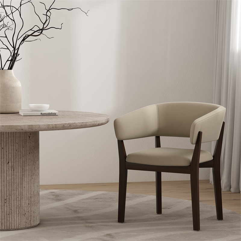 Blake Modern Wood Faux Mohair Armchair in Natural