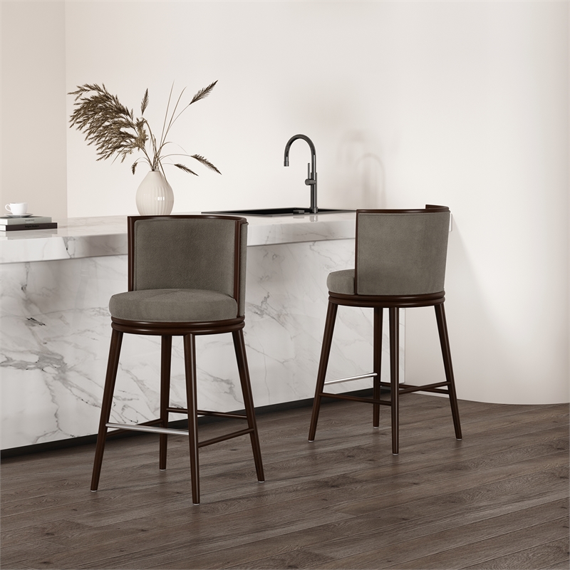 Evalyn Modern Wood Upholstered Barstool in Dove - Set of 2