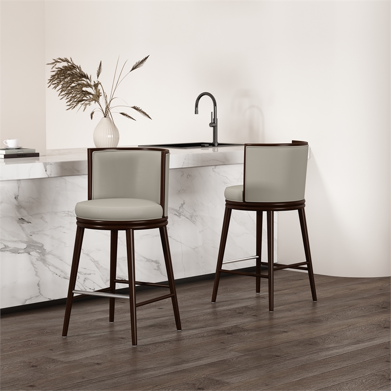 Evalyn Modern Wood Upholstered Barstool in Stone - Set of 2