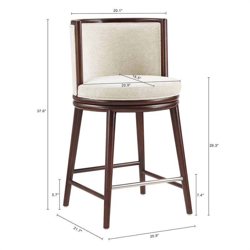 Evalyn Modern Wood Upholstered Counter Stool in Cream - Set of 2