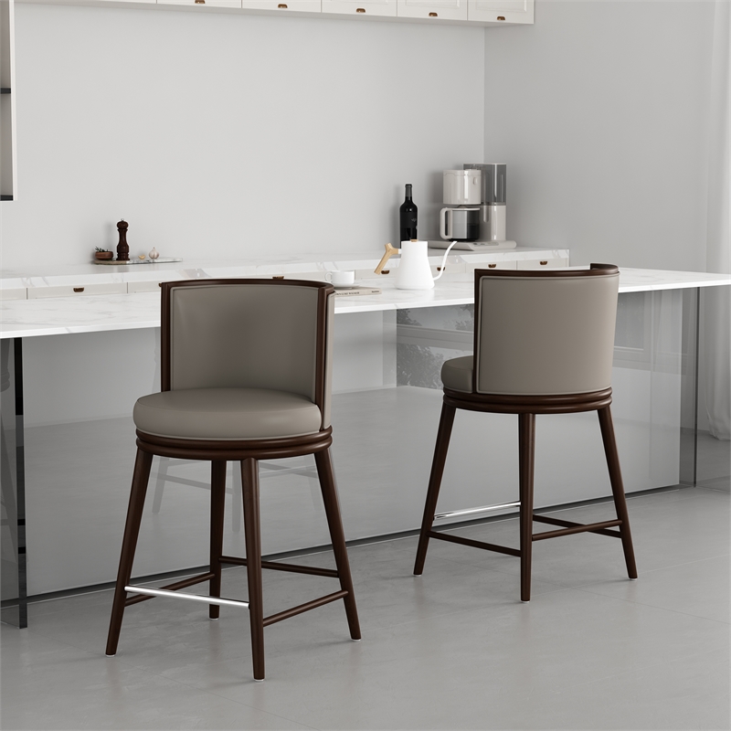 Evalyn Modern Wood Upholstered Counter Stool in Taupe - Set of 2