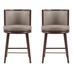 Evalyn Modern Wood Upholstered Counter Stool in Taupe - Set of 2