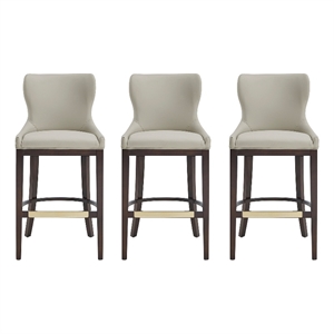 Blair Modern Wood Upholstered Barstool in Stone - Set of 3