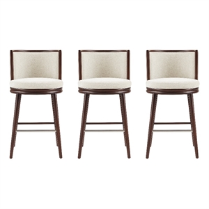 Evalyn Modern Wood Upholstered Barstool in Cream - Set of 3