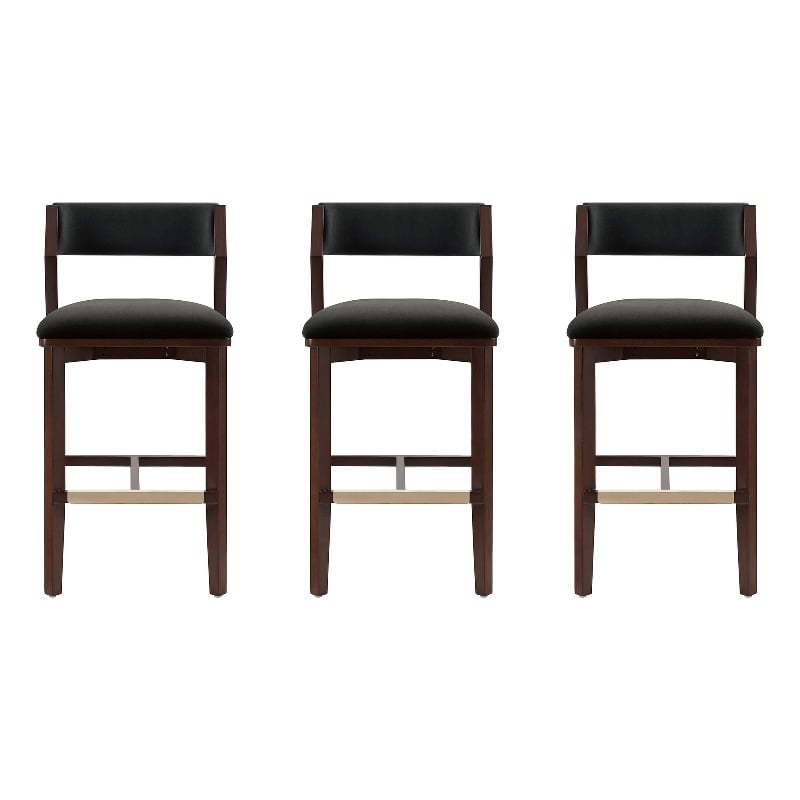 Patricia Modern Wood Upholstered Barstool in Black - Set of 3