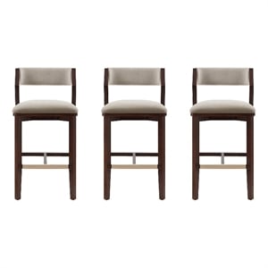 Patricia Modern Wood Upholstered Barstool in Linen - Set of 3