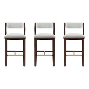 Patricia Modern Wood Upholstered Barstool in White Glacier - Set of 3