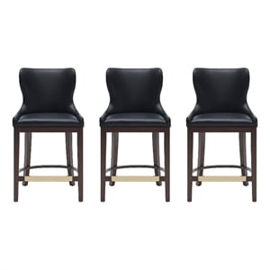 Blair Modern Wood Upholstered Counter Stool in Black - Set of 3
