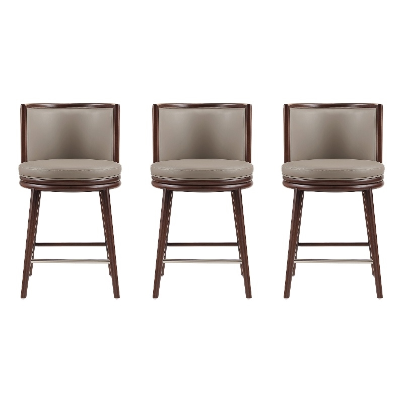 Evalyn Modern Wood Upholstered Counter Stool in Taupe - Set of 3