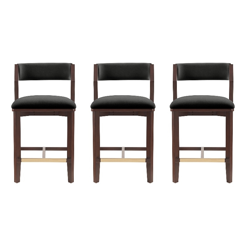 Patricia Modern Wood Upholstered Counter Stool in Black - Set of 3