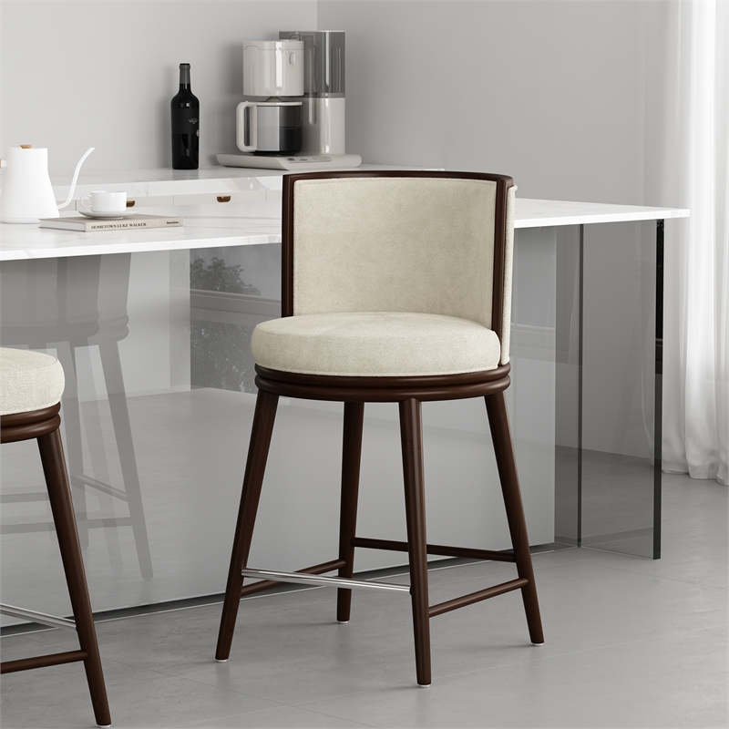 Evalyn Modern Wood Upholstered Counter Stool in Cream