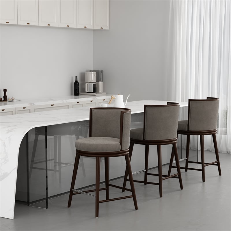 Evalyn Modern Wood Upholstered Counter Stool in Dove