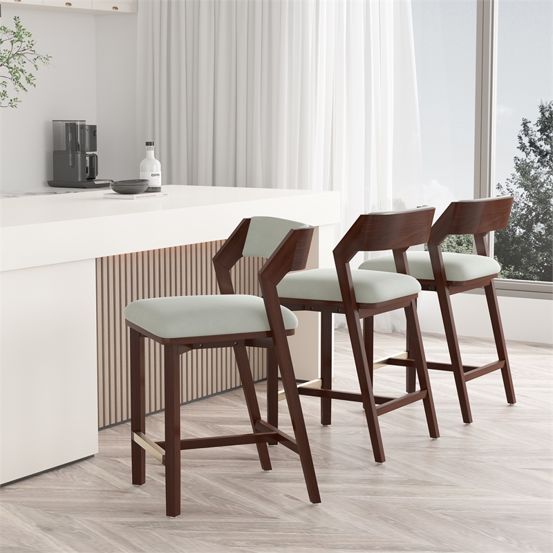 Patricia Modern Wood Upholstered Counter Stool in White Glacier