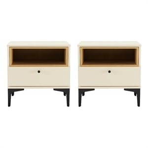 Amara Modern 20&quot Nightstand in Cream and Light Oak (1-Drawer) - Set of 2