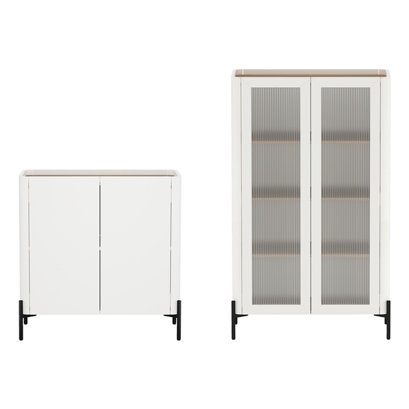 Abbey Modern 2-Piece Accent Storage Cabinets in Maple and Off White