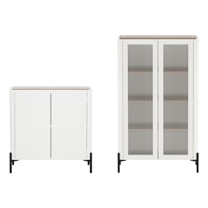 Abbey Modern 2-Piece Accent Storage Cabinets in Maple and Off White