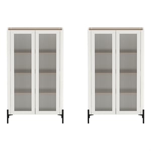 Abbey Modern 32&quot Bookcase Cabinet in Maple and Off White (4-Shelf) - Set of 2