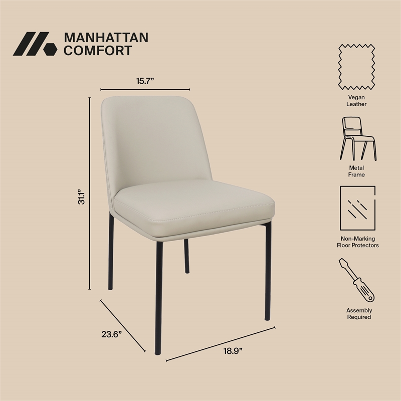 Loft Contemporary Vegan Leather Metal Side Chair in Stone Gray - Set of 2