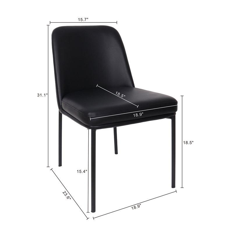 Loft Contemporary Vegan Leather Metal Side Chair in Black - Set of 2