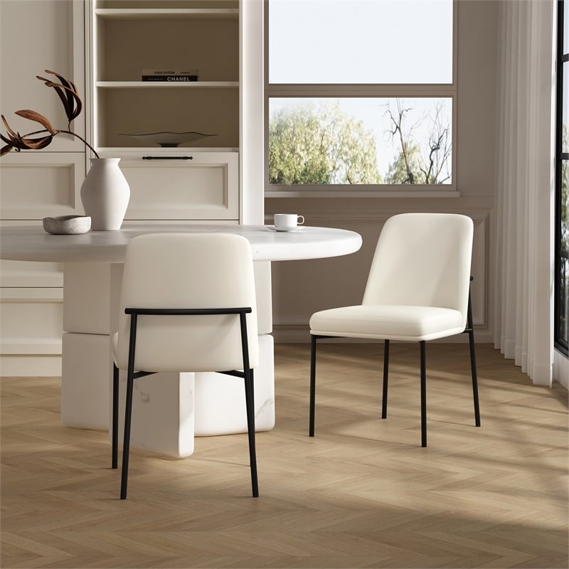 Loft Contemporary Vegan Leather Metal Side Chair in Ivory - Set of 2
