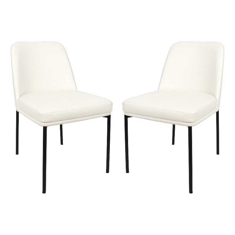 Loft Contemporary Vegan Leather Metal Side Chair in Ivory - Set of 2