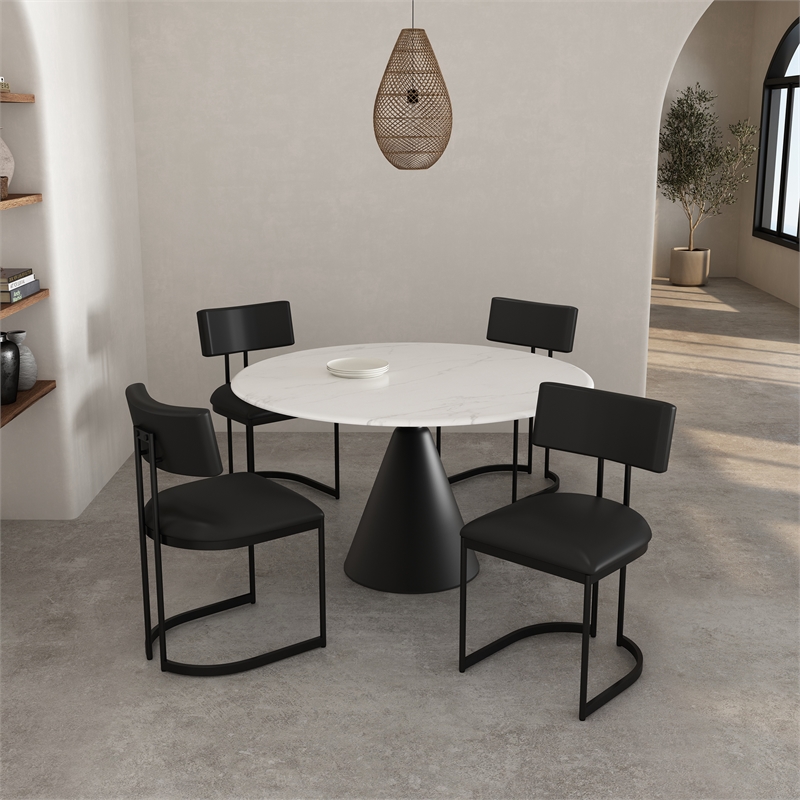 Juno Contemporary Modern Vegan Leather Metal Side Chair in Black - Set of 2