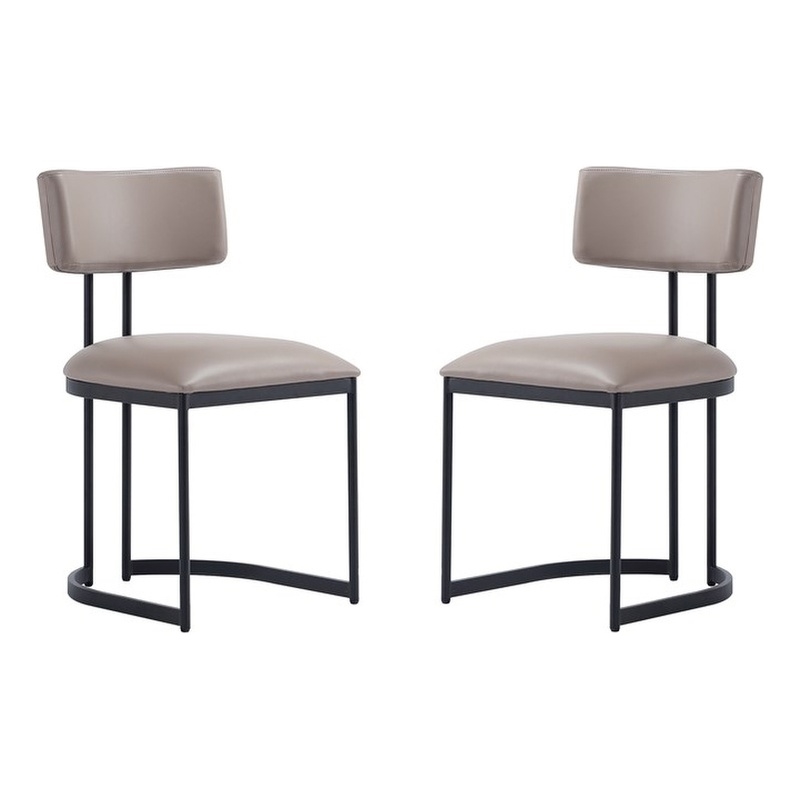 Juno Contemporary Modern Vegan Leather Metal Side Chair in Taupe - Set of 2
