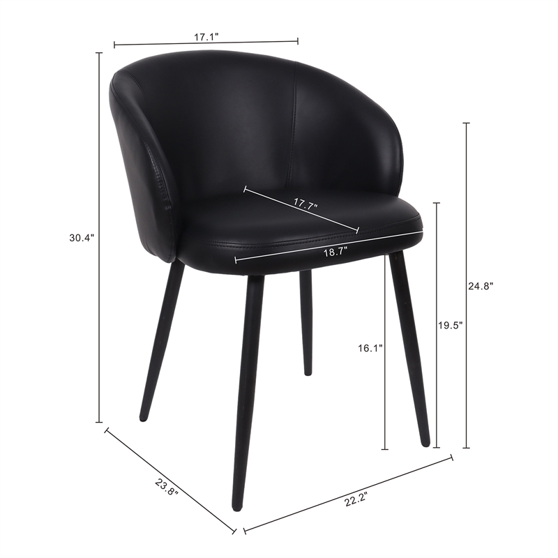 Looma Contemporary Modern Vegan Leather Metal Side Chair in Black - Set of 2