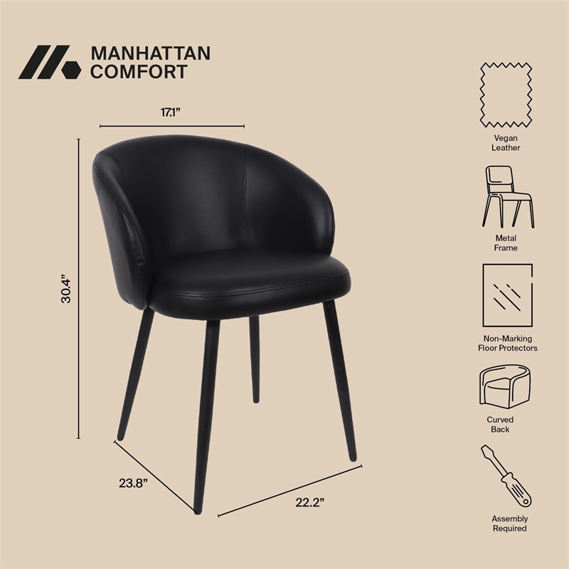 Looma Contemporary Modern Vegan Leather Metal Side Chair in Black - Set of 2