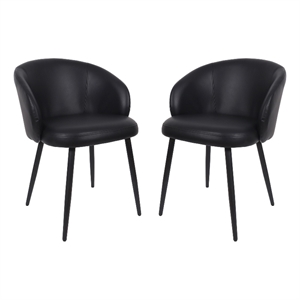 Looma Contemporary Modern Vegan Leather Metal Side Chair in Black - Set of 2