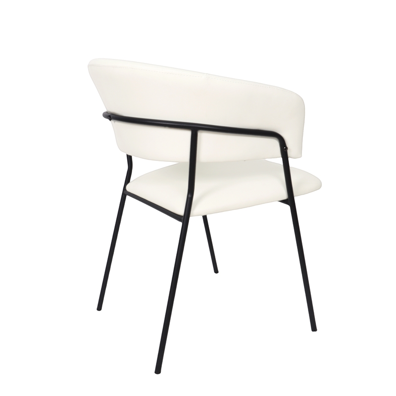 Slate Contemporary Modern Vegan Leather Metal Armchair in Ivory - Set of 2