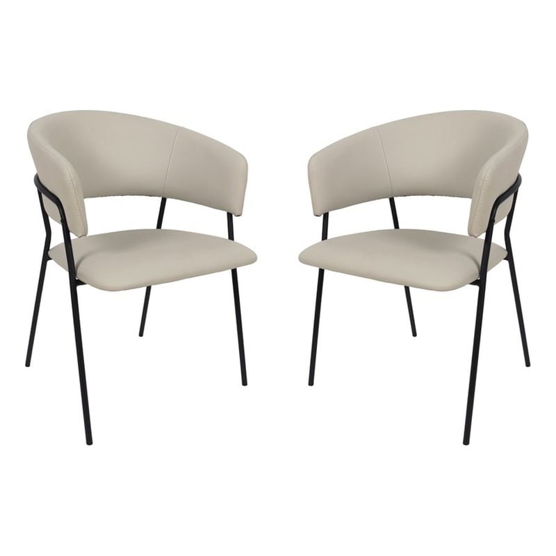 Slate Contemporary Modern Vegan Leather Metal Armchair in Stone Gray - Set of 2
