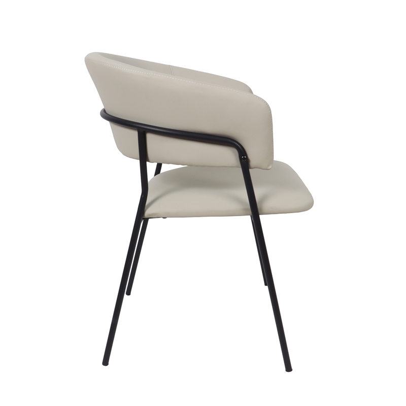 Slate Contemporary Modern Vegan Leather Metal Armchair in Stone Gray - Set of 2
