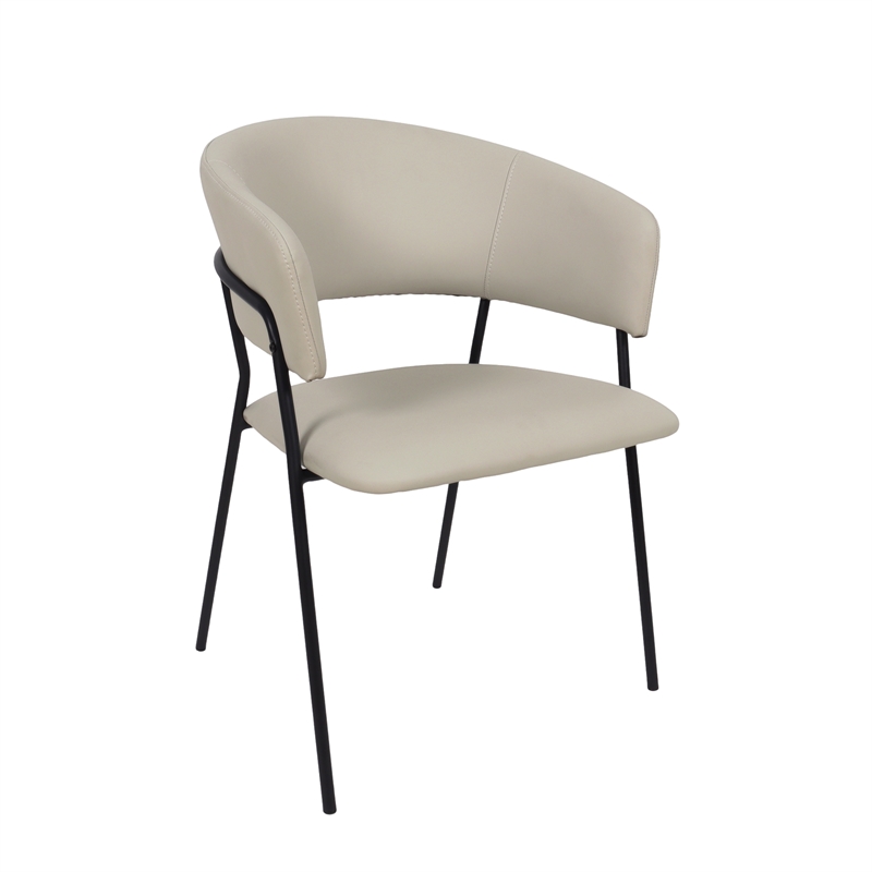 Slate Contemporary Modern Vegan Leather Metal Armchair in Stone Gray - Set of 2