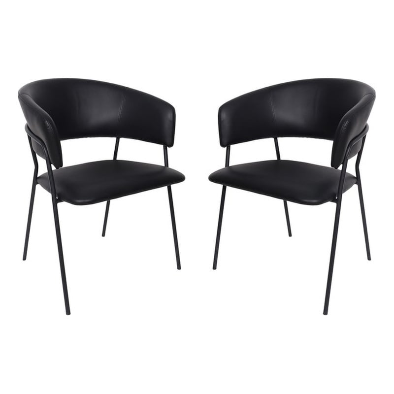 Slate Contemporary Modern Vegan Leather Metal Armchair in Black - Set of 2