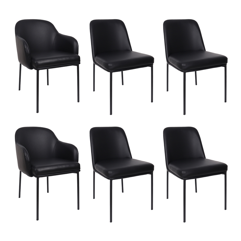 Loft Contemporary Vegan Leather Metal Armchair in Black - Set of 2