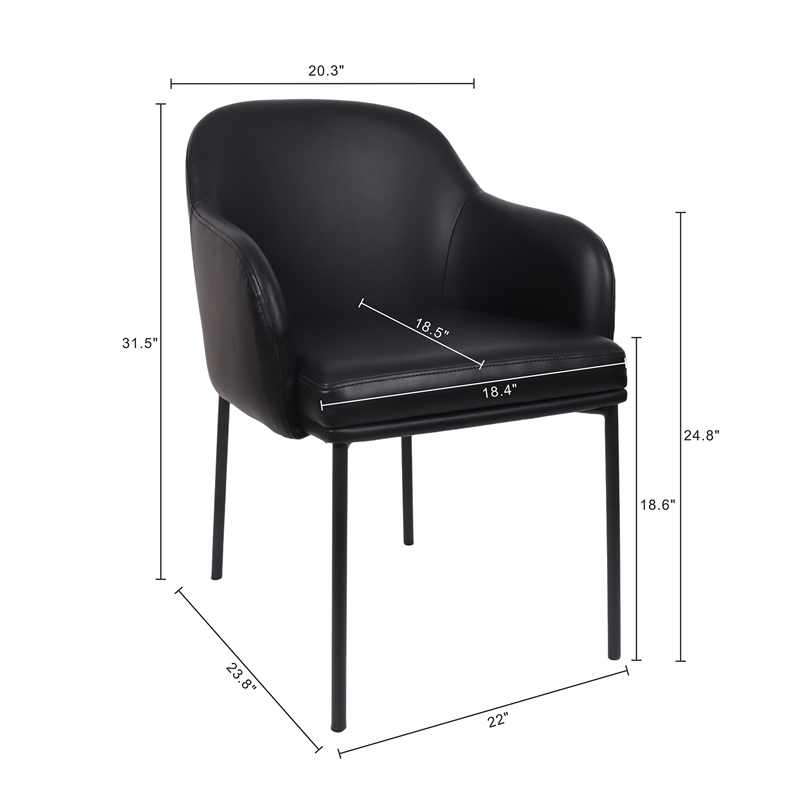 Loft Contemporary Vegan Leather Metal Armchair in Black - Set of 2