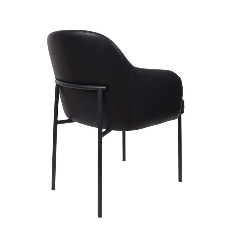 Loft Contemporary Vegan Leather Metal Armchair in Black - Set of 2