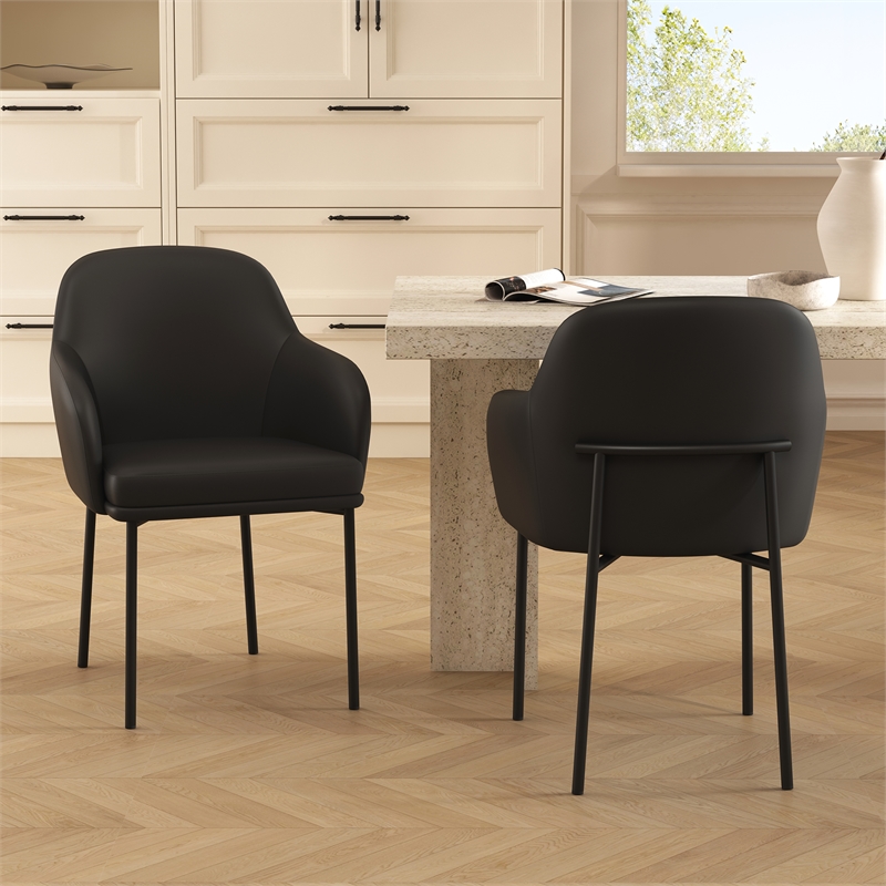 Loft Contemporary Vegan Leather Metal Armchair in Black - Set of 2
