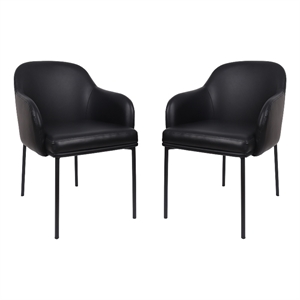Loft Contemporary Vegan Leather Metal Armchair in Black - Set of 2