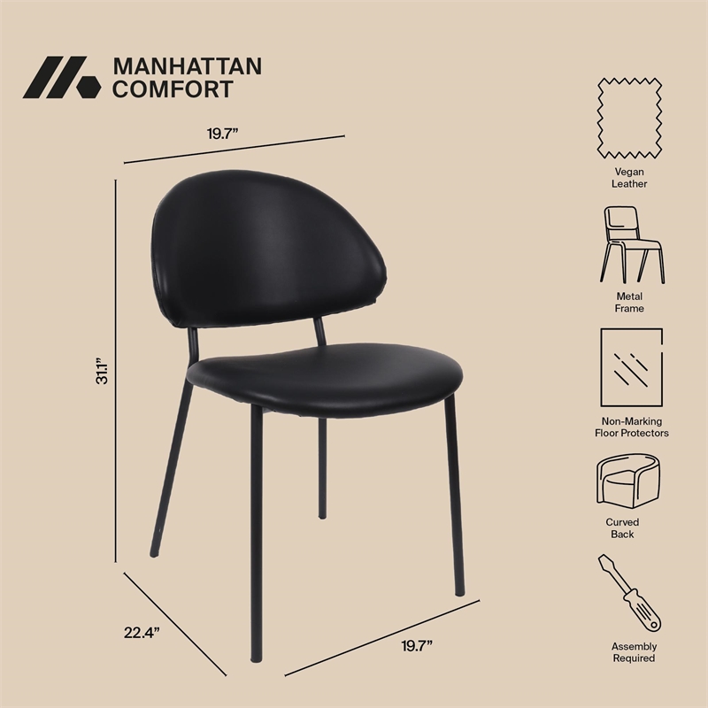 Haven Contemporary Modern Vegan Leather Metal Side Chair in Black - Set of 4